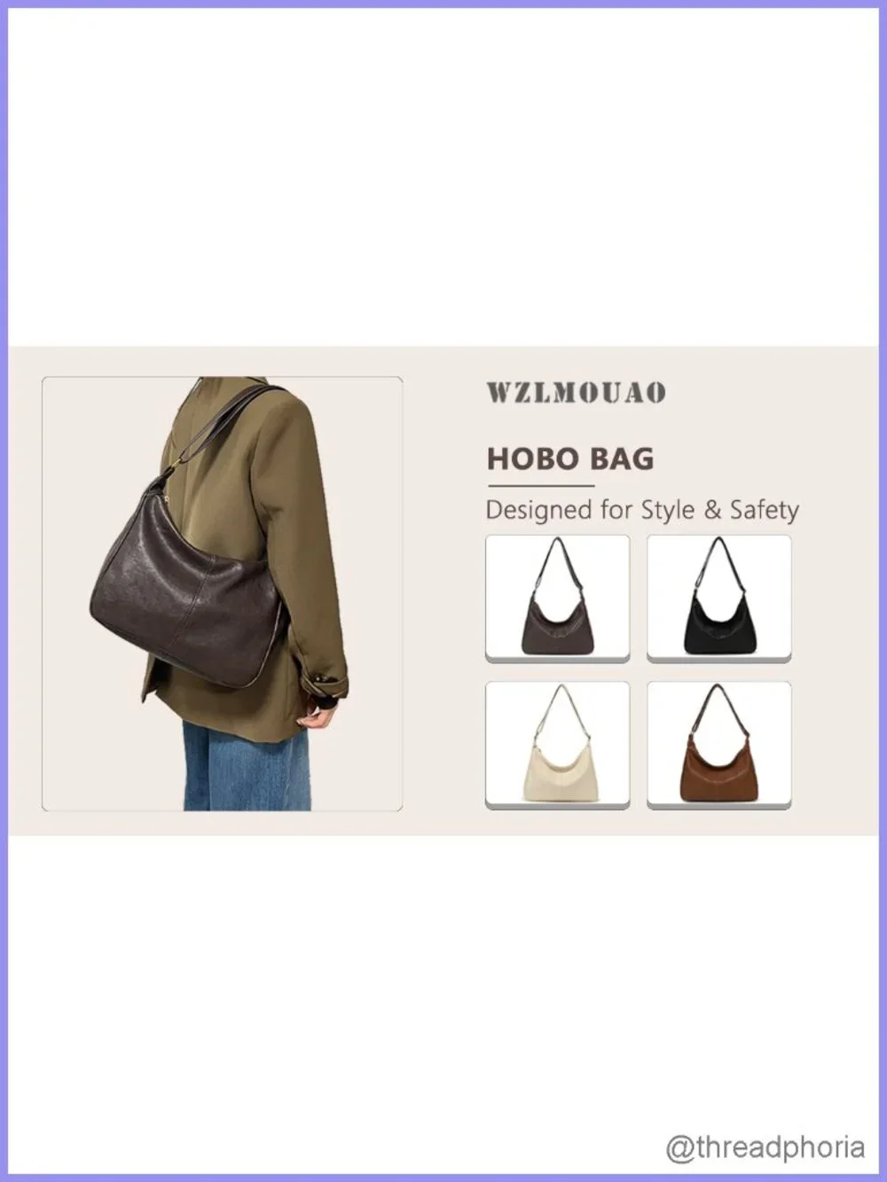 Vegan Leather Hobo Bag - Slouchy Shoulder Tote, Foldable, Adjustable Strap